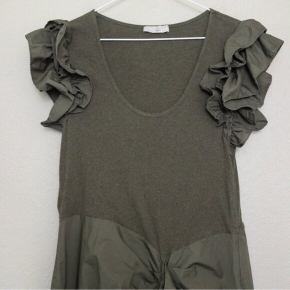 Ulla Johnson Isabella Ruffle Dress XL Military Melange Draped Midi Green - Picture 8 of 13
